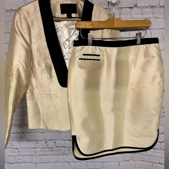 J Crew Collection Silk Tuxedo Black Cream Chic Formal Wedding Jacket 8 Skirt 6 - Picture 1 of 16